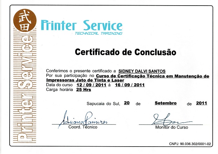 CERTIFICADO - PRINTER SERVICE